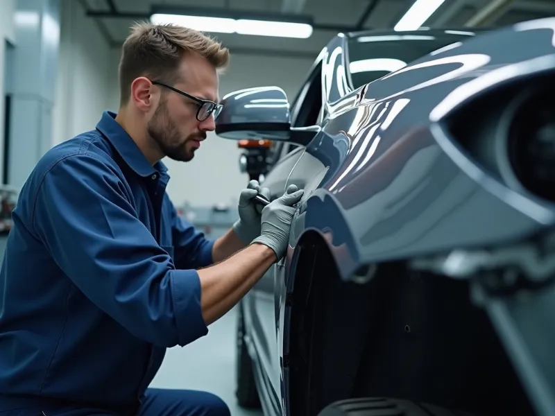 Expert technician repairing car bodywork at Bacup Auto Restore